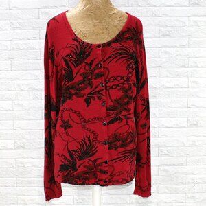 VINTAGE KAKTUS Cardigan Knit Sweater Beaded Floral Embellished Red Black XL